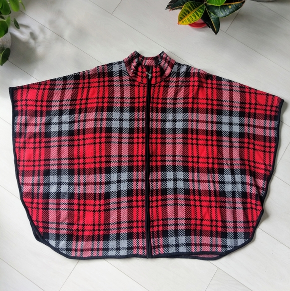 Red and Black Plaid Cape/Poncho - Picture 1 of 5